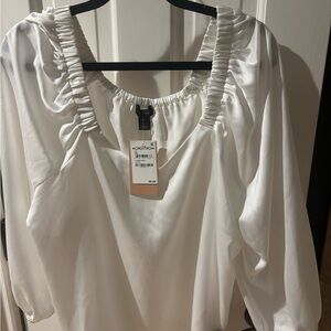 Halogen White Ruched Neck Blouse